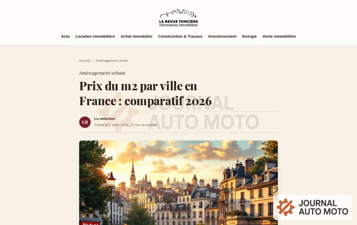 Capture : Prix du m2 par ville en France : comparatif 2026 | Revue Foncière